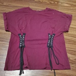 Forever 21 Tops - Dark red t-shirt with black shoe lace detail Forever 21 Tops - Dark red t-shirt with black shoe lace detail